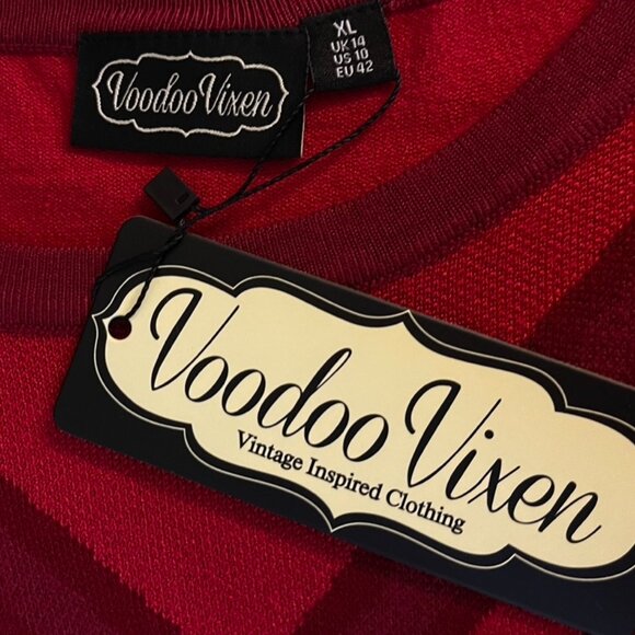 Voodoo Vixen Red Chevron Knit Sweater Top Vintage Pin Up Rockabilly Style, Sz 10 - Picture 4 of 7